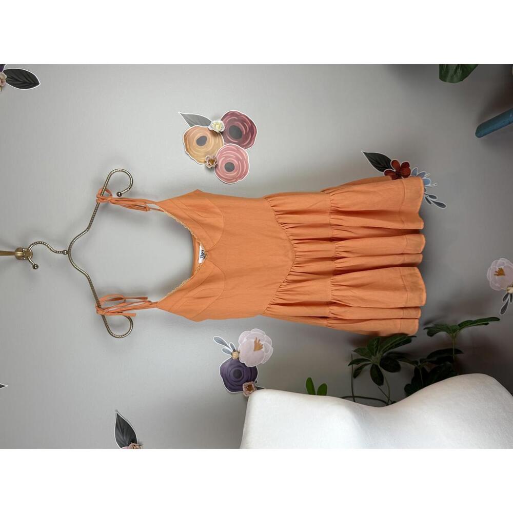 Tiger Mist Orange Bijou Fitted Mini Tie Strap Mini Tiered Dress - Size - Medium